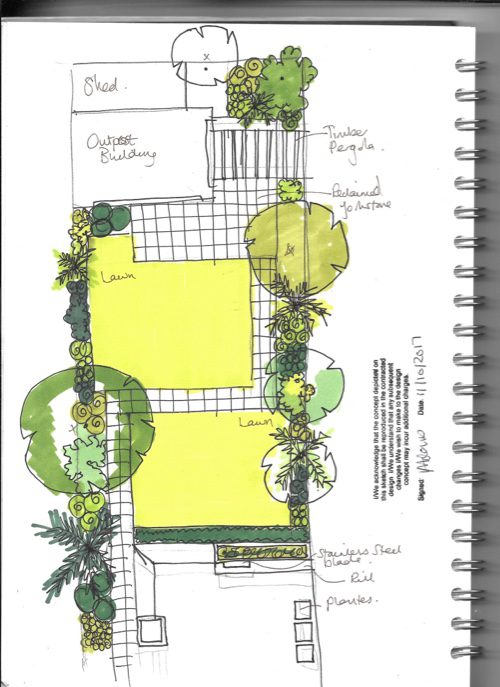 Garden Sketch of ideas for Buckhurst Hill garden design 