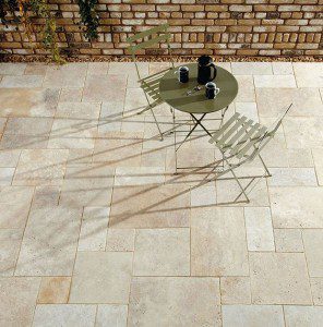 Travertine paving. Notting Hill garden with Moroccan flavour