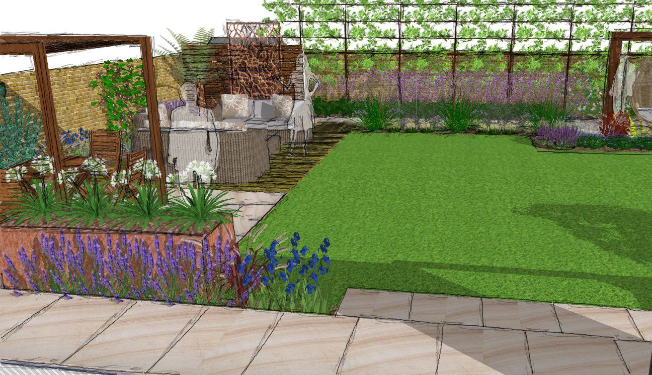 The garden is divided up into clear areas for all the family to use in different ways