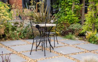 Bistro table and chairs on London garden patio